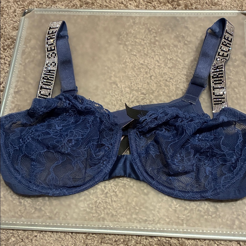 Victoria's Secret Navy Lace Bra with bling Straps